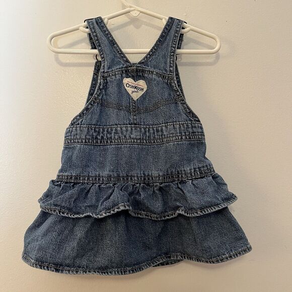 Vintage OshKosh Denim Ruffle Overall dress 24mo Jumper Adjustable Shoulder Strap - Picture 3 of 4